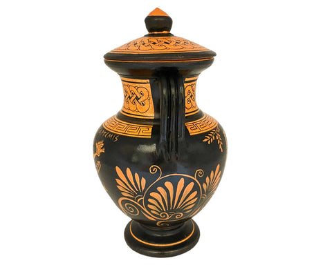 Red figure Pottery Aphora 19cm with lid ,Hecate and Goddess Artemis