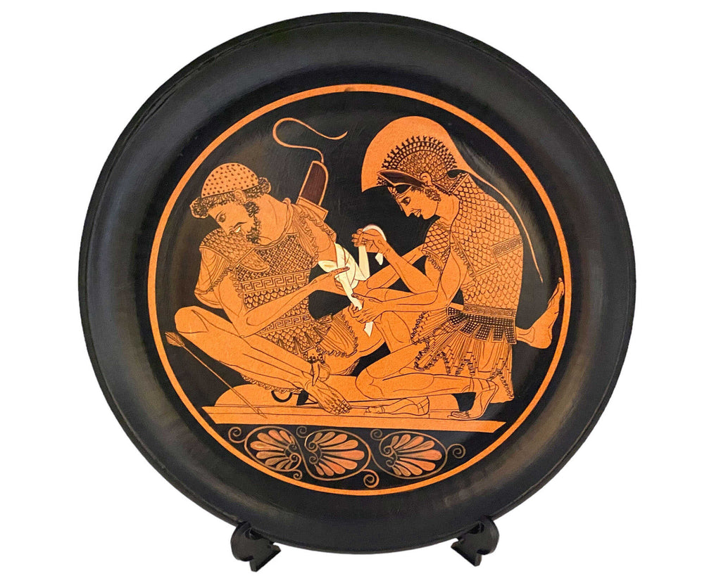 Red figure Pottery  Plate 32cm,Shows Achilles Binds Patroclus,Museum Replicas reproduction