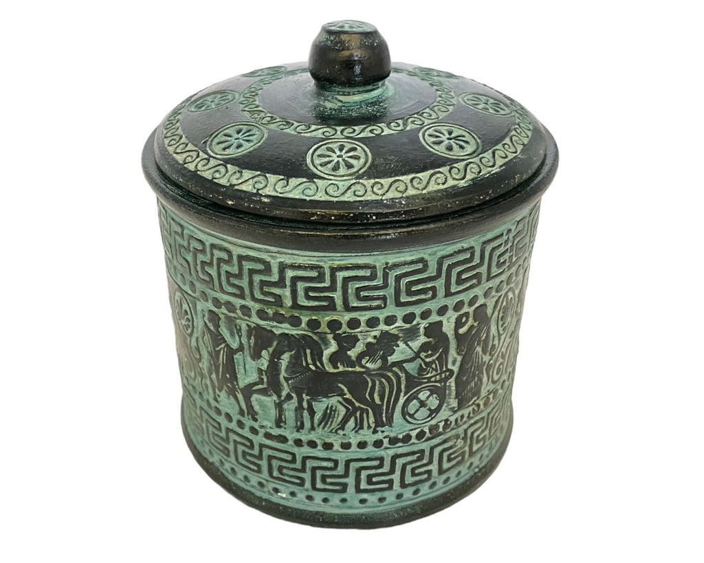 Relief terracotta Pottery Pyxis vase14cm,Ancient Greek Mythology Scenes