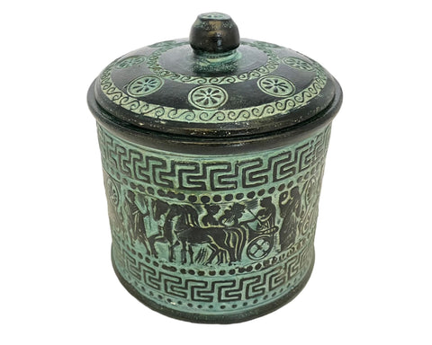 Relief terracotta Pottery Pyxis vase14cm,Ancient Greek Mythology Scenes