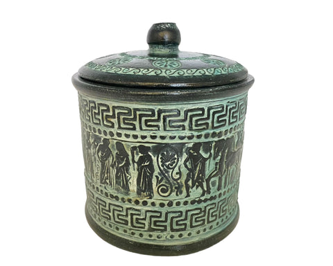 Relief terracotta Pottery Pyxis vase14cm,Ancient Greek Mythology Scenes