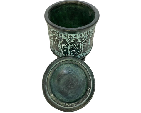 Relief terracotta Pottery,Pyxis vessel with lid 13cm,Ancient Greek Mythology Scenes