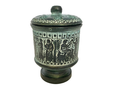 Relief terracotta Pottery,Pyxis vessel with lid 13cm,Ancient Greek Mythology Scenes
