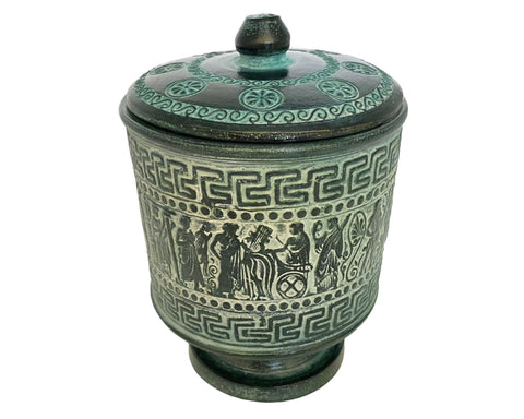 Relief terracotta Pottery,Pyxis vessel with lid 17cm,Ancient Greek Mythology Scenes