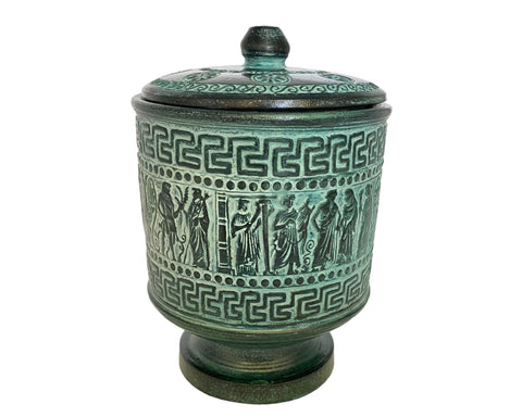 Relief terracotta Pottery,Pyxis vessel with lid 17cm,Ancient Greek Mythology Scenes