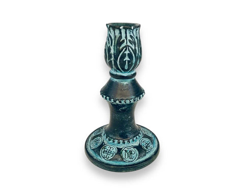 Releif terracotta candlestick 14cm,Ancient Greek Symbols decorated