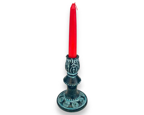 Releif terracotta candlestick 14cm,Ancient Greek Symbols decorated