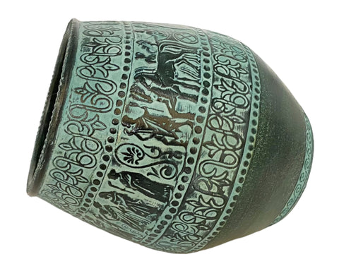 Relief terracotta, Greek Pithari Pottery Vase 16cm,Ancient Greek Mythology Scenses