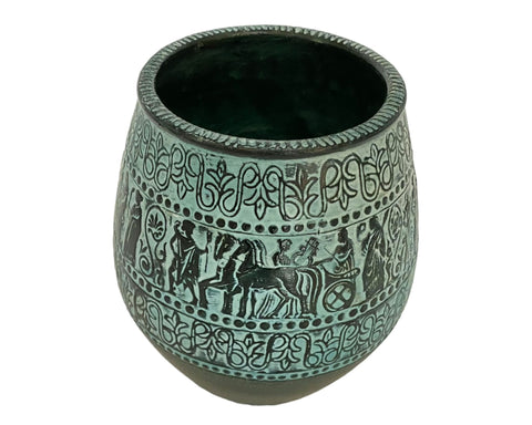 Relief terracotta, Greek Pithari Pottery Vase 16cm,Ancient Greek Mythology Scenses