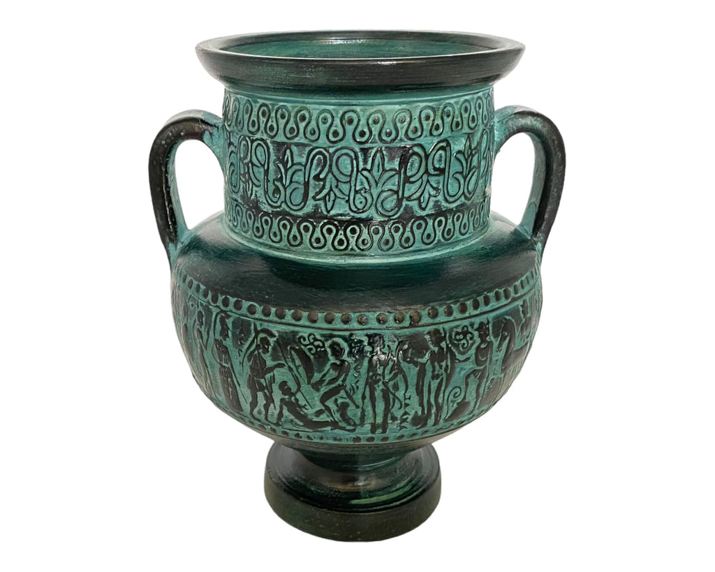 Relief terracotta, Greek Pottery Amphora 18cm,Green Patina,Ancient Greek Mythology Scenses