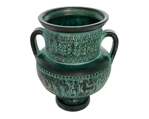 Relief terracotta, Greek Pottery Amphora 18cm,Green Patina,Ancient Greek Mythology Scenses