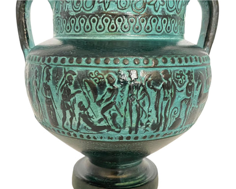 Relief terracotta, Greek Pottery Amphora 18cm,Green Patina,Ancient Greek Mythology Scenses
