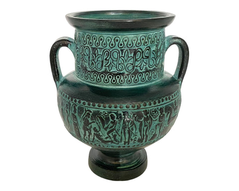 Relief terracotta, Greek Pottery Amphora 18cm,Green Patina,Ancient Greek Mythology Scenses