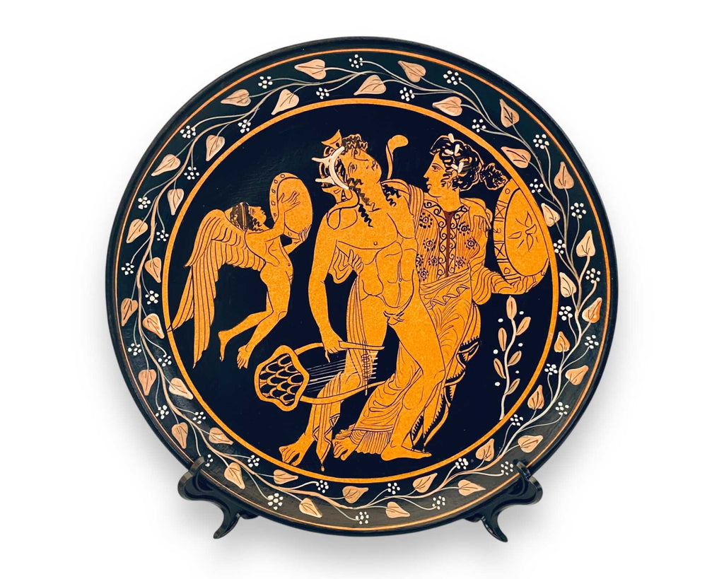 Revel of Dionysos and Ariadne,Greek Red figure Pottery Plate 24cm