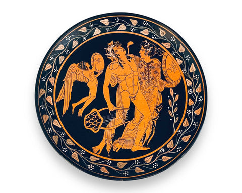 Revel of Dionysos and Ariadne,Greek Red figure Pottery Plate 24cm