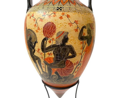 Rhyton pottery Amhora 45cm with metal base,Dionysos Vakhos with Aphrodite
