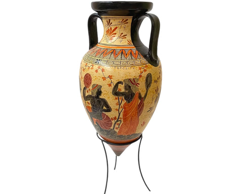 Rhyton pottery Amhora 45cm with metal base,Dionysos Vakhos with Aphrodite