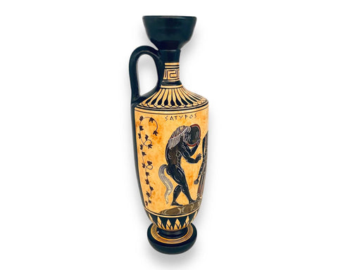 Satyr with Manaeds, Lekythos  Vase 26cm,Black figure Pottery