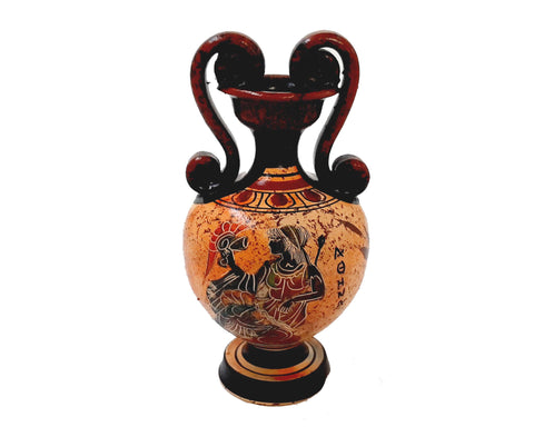 Handmade Greek Pottery Vases: Poseidon & Athena Amphora Set (13.5cm)