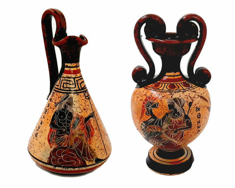 Handmade Greek Pottery Vases: Poseidon & Athena Amphora Set (13.5cm)