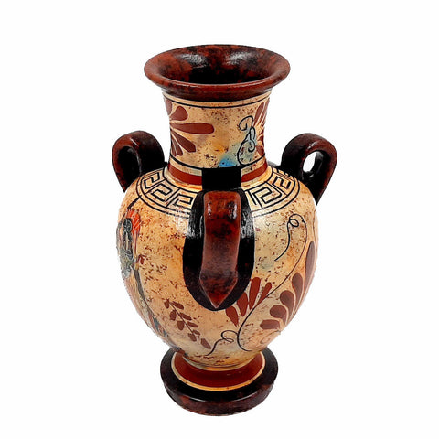 Ancient Greek  Amphora  17cm,Mulitcolored, Shows God Poseidon and Goddess Athena - ifigeneiaceramics