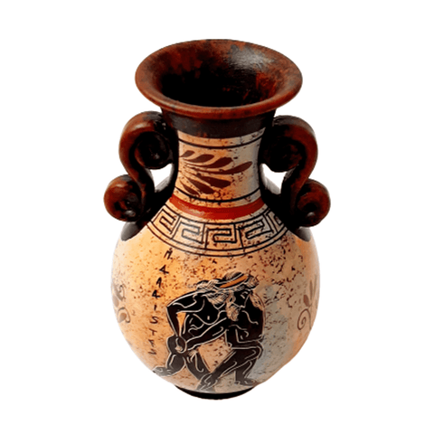 Ancient Greek Amphora 17cm,Multicolored,showing themes from Ancient Olympics - ifigeneiaceramics