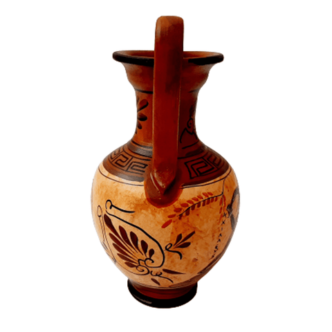 Ancient Greek Vase ,Amphora 19cm, with Brown shades, shows Achilles kill Hector - ifigeneiaceramics