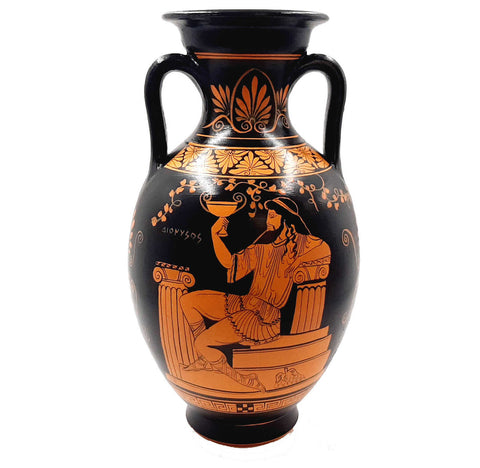 Ancient Greek Amphora,Red Figure Pottery Vase 31cm,God Hephaestus with Thetis,God Dionysus - ifigeneiaceramics