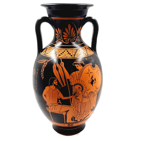 Ancient Greek Amphora,Red Figure Pottery Vase 31cm,God Hephaestus with Thetis,God Dionysus - ifigeneiaceramics
