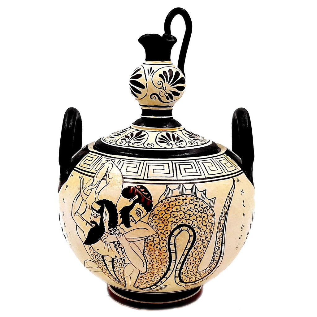 Ancient Greek Canister 20cm with lid, Attic white Ground Pottery - ifigeneiaceramics