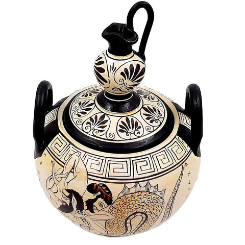 Ancient Greek Canister 20cm with lid, Attic white Ground Pottery - ifigeneiaceramics