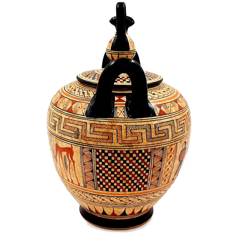 Ancient Greek Canister 23cm with lid, Geometric Art Pottery - ifigeneiaceramics