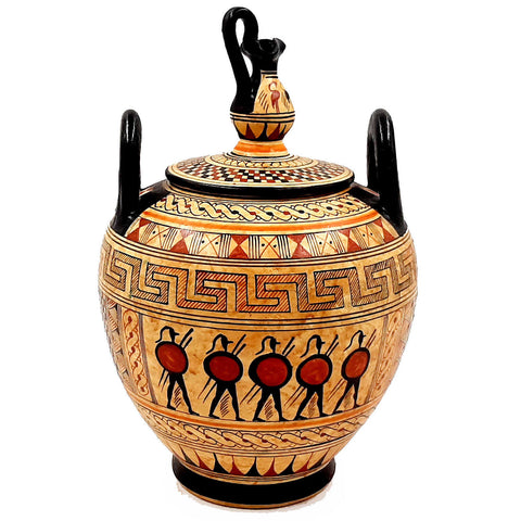 Ancient Greek Canister 23cm with lid, Geometric Art Pottery - ifigeneiaceramics