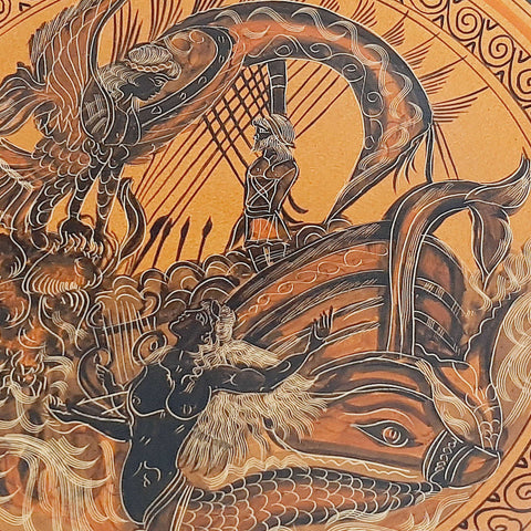 Ancient Greek Ceramic Plate 28cm,Odysseus and the Sirens