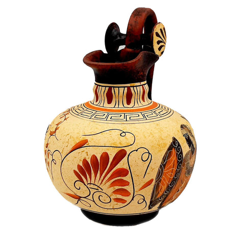 Ancient Greek Jar, Rhodian Oinochoe 20cm,Goddess Athena and God Dionysus - ifigeneiaceramics