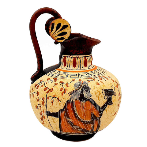 Ancient Greek Jar, Rhodian Oinochoe 20cm,Goddess Athena and God Dionysus - ifigeneiaceramics
