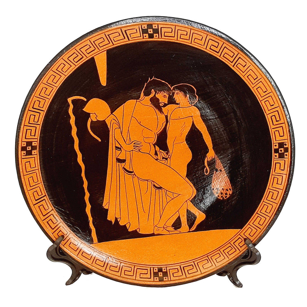 Ancient Greek Plate 23cm,Red figure painting,two males of different ages