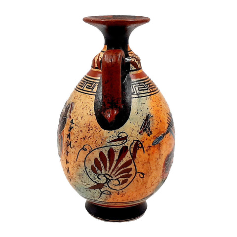 Ancient Greek Pottery Amphora,Multicolored,Showing Aulitris and God Apollo - ifigeneiaceramics