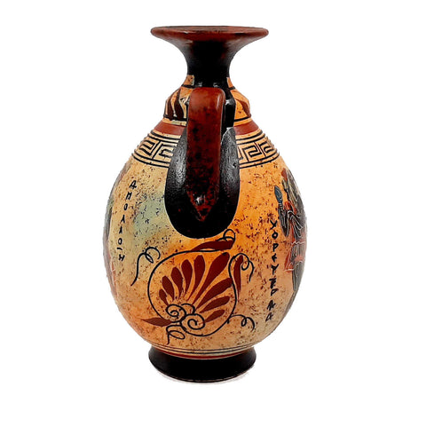 Ancient Greek Pottery Amphora,Multicolored,Showing Aulitris and God Apollo - ifigeneiaceramics