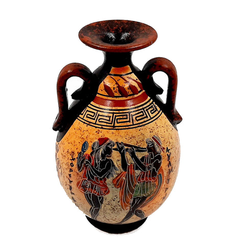 Ancient Greek Pottery Amphora,Multicolored,Showing Aulitris and God Apollo - ifigeneiaceramics