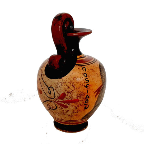 Ancient Greek Pottery vase 13cm,Shows God Poseidon - ifigeneiaceramics