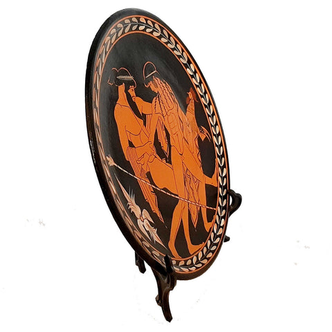 Ancient Greek Red figure Plate 23cm, God Zeus with Ganymedes