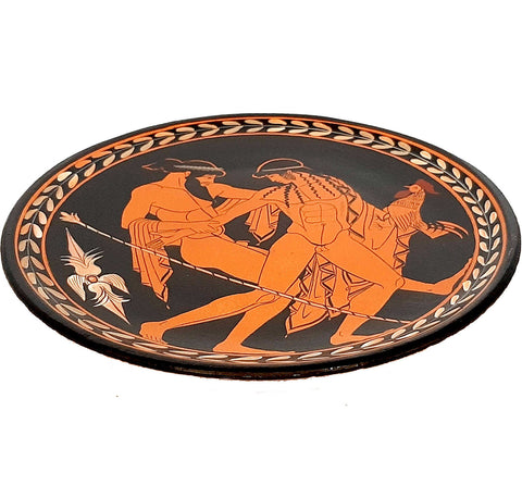 Ancient Greek Red figure Plate 23cm, God Zeus with Ganymedes