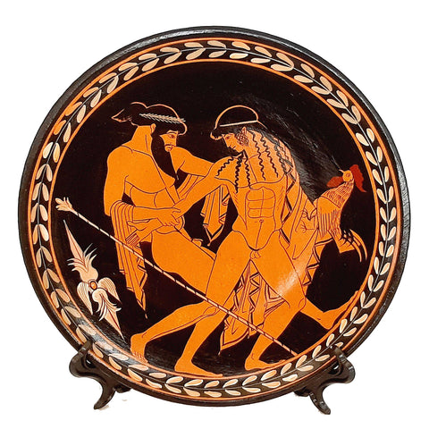 Ancient Greek Red figure Plate 23cm, God Zeus with Ganymedes