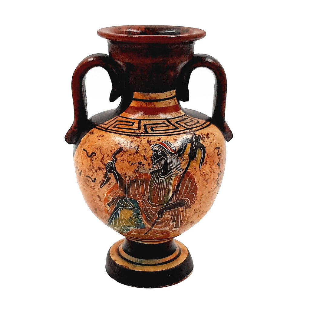 Ancient Greek Vase 13cm,Multicolored Amphora ,Showing God Zeus - ifigeneiaceramics