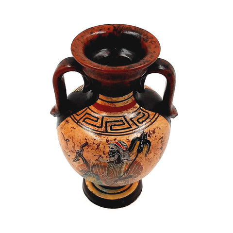 Ancient Greek Vase 13cm,Multicolored Amphora ,Showing God Zeus - ifigeneiaceramics