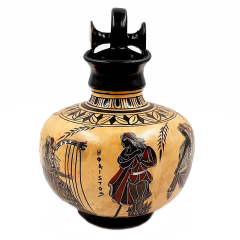 Ancient Greek Vase 20cm,Black figure Rhodian Oinochoe,Showing God Apollo with Erato - ifigeneiaceramics