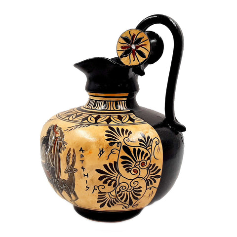 Ancient Greek Vase 20cm,Black figure Rhodian Oinochoe,Showing God Apollo with Erato - ifigeneiaceramics