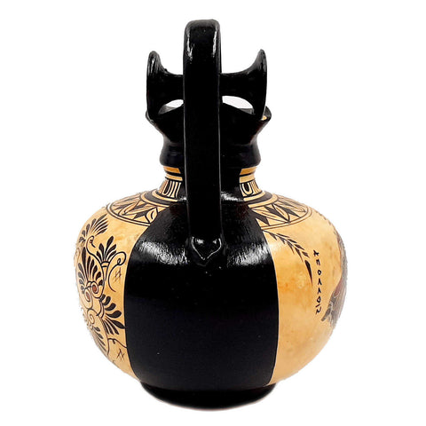 Ancient Greek Vase 20cm,Black figure Rhodian Oinochoe,Showing God Apollo with Erato - ifigeneiaceramics