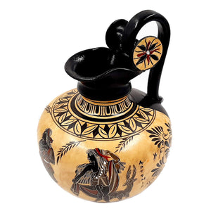 Ancient Greek Vase 20cm,Black figure Rhodian Oinochoe,Showing God Apollo with Erato - ifigeneiaceramics